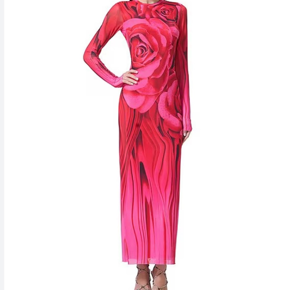 AFRM Didi Floral Print Crew Neck Long Sleeve Maxi Dress